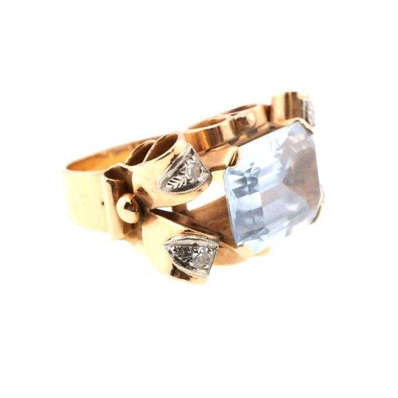 14k Gold Retro Blue Topaz & Diamond Ring 14.3g