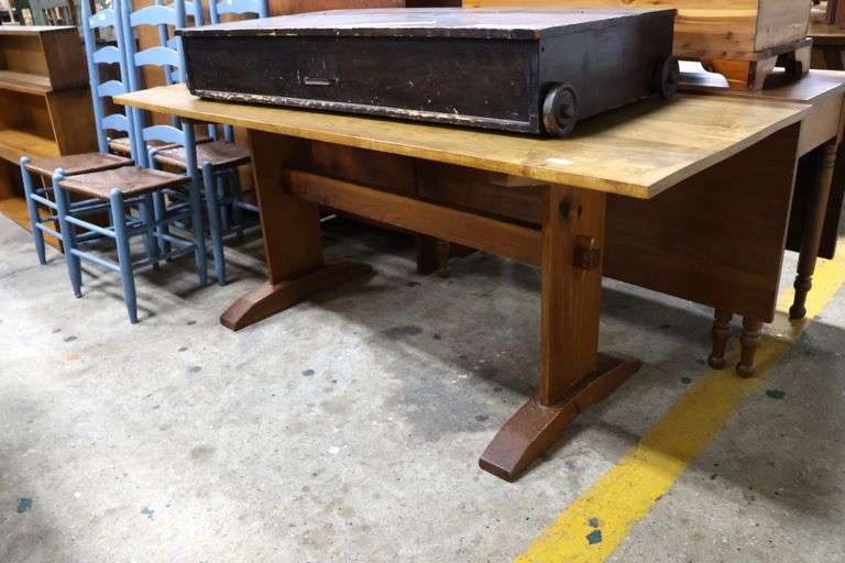 Vintage Farmhouse Maple Trestle Table
