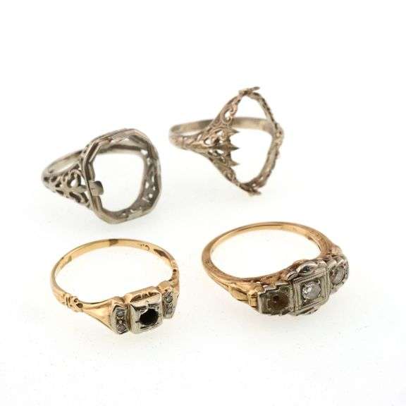 Grouping of 14k Gold Vintage Filigree Settings/Rings (Some with Diamonds) 7.7g