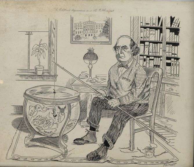William Jennings Bryan U.S. Political Cartoon Pen and Ink Signed Pritchett