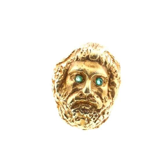 14k Gold Vintage Carved Face Tie Tac 5.4g