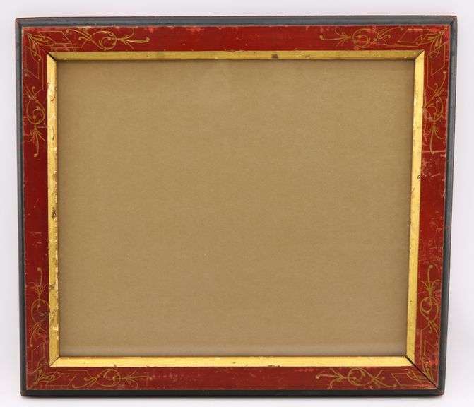 Pennsylvania Folk Art Polychrome Painted Picture Frame with Gilt Tracery