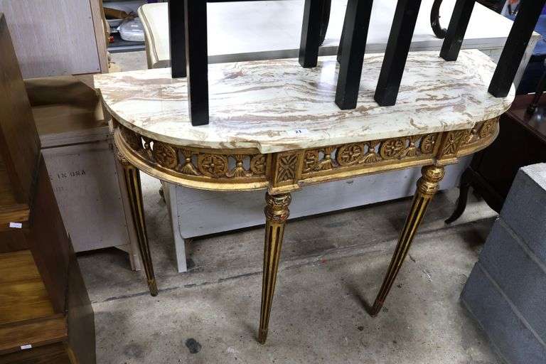 Louis XV Style Marble Top Giltwood Console, Marble with Crack