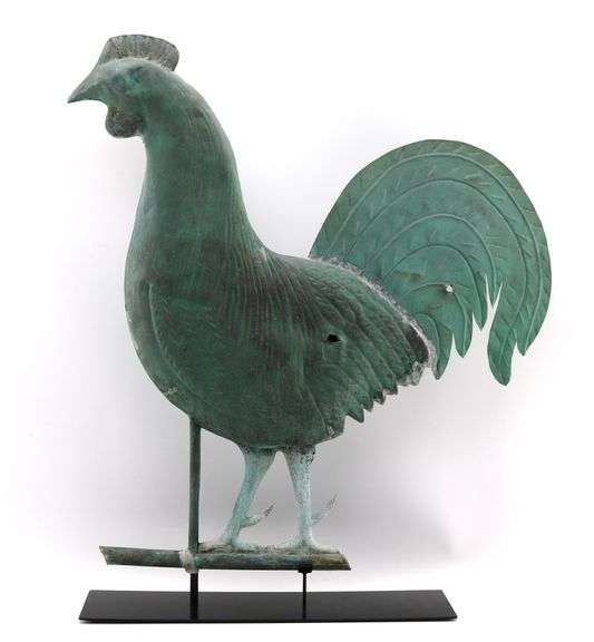 Large Antique American Folk Art 28.5-inch Hollow Bodied Copper Rooster Weathervane