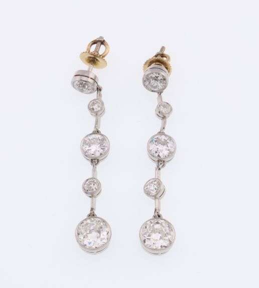 Platinum 6.0 ct Diamond Drop/Dangle Post Screw Back Earrings 6.9g