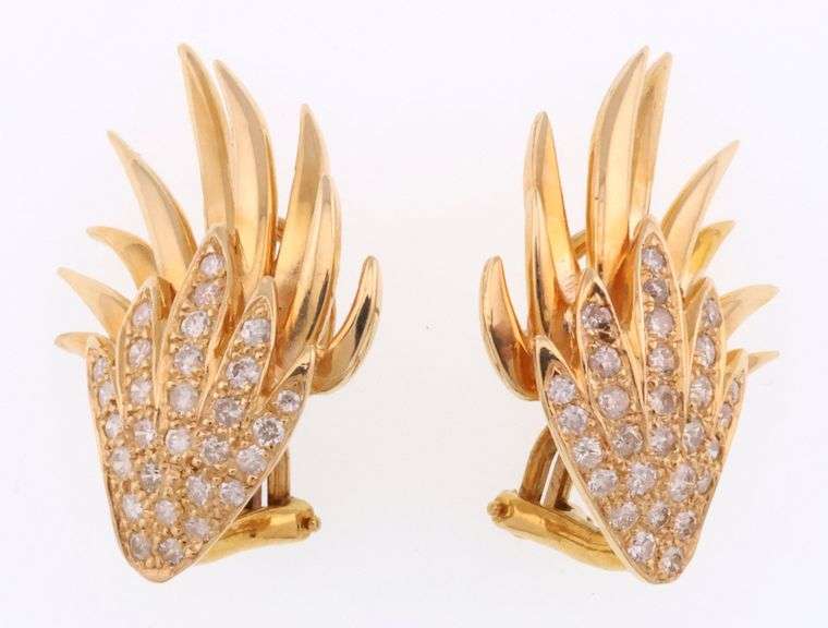 14k Gold 1.0 ct Diamond Flame Design Omega Back Earrings 13.2g