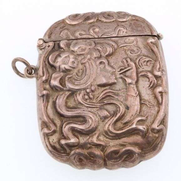 Sterling Silver Art Nouveau Women Smoking Match Safe 0.9 ozt