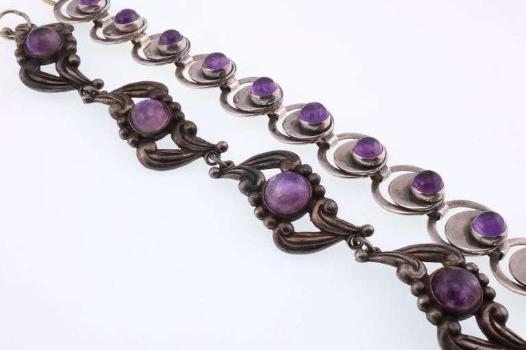 Mexico; Two Sterling Silver and Amethyst Modernist Bracelets