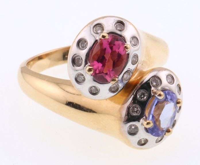 14k Gold Tanzanite, Amethyst, & Diamond Ring 9.1g