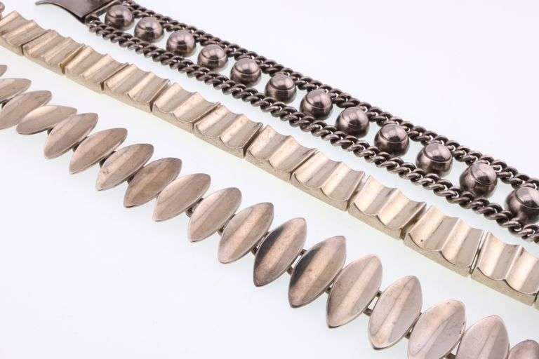 Various Makers; Three Mexican Sterling Silver Modernist Bracelets