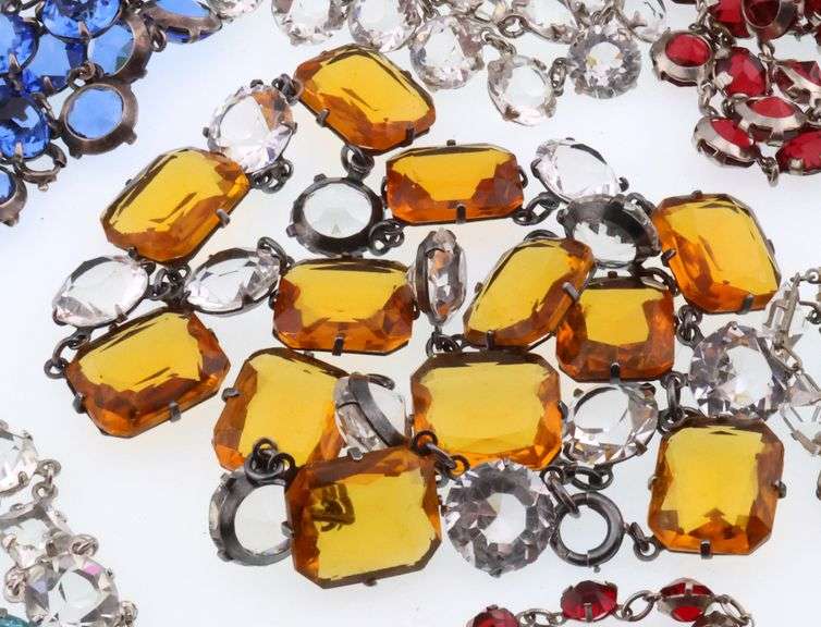 Art Deco Style; Large Silver and Base Metal Rhinestone Jewelry Group
