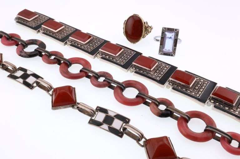 Art Deco Style; Sterling Silver and Stone Bracelets and Rings