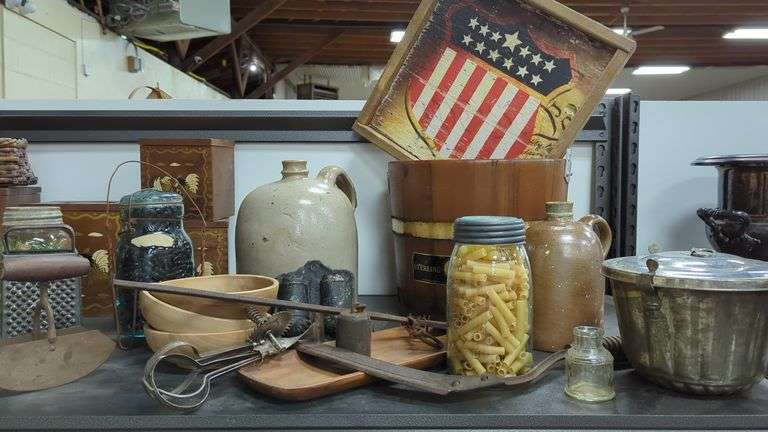 Lot Vintage Canister Set, Antique Stoneware, Old Kitchen Items Etc ...
