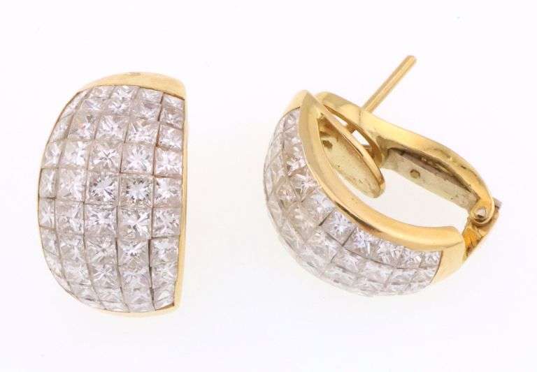 18k Gold Multi 4.00 ct Diamond Omega Back Earrings 17.1g