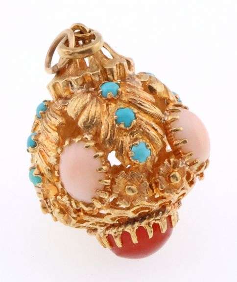 18k Gold Etruscan Multi Stone Fob/Pendant 15.4g