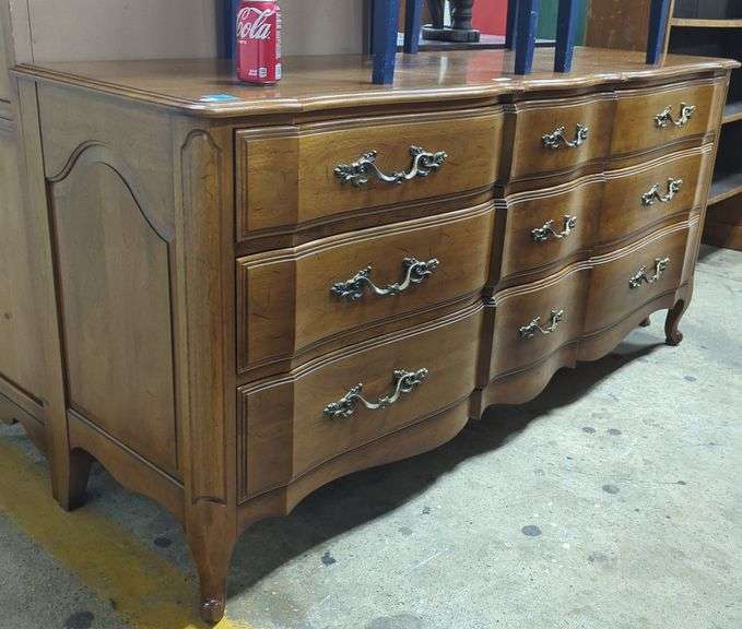 Davis French Provincial Style Solid Walnut Triple Dresser