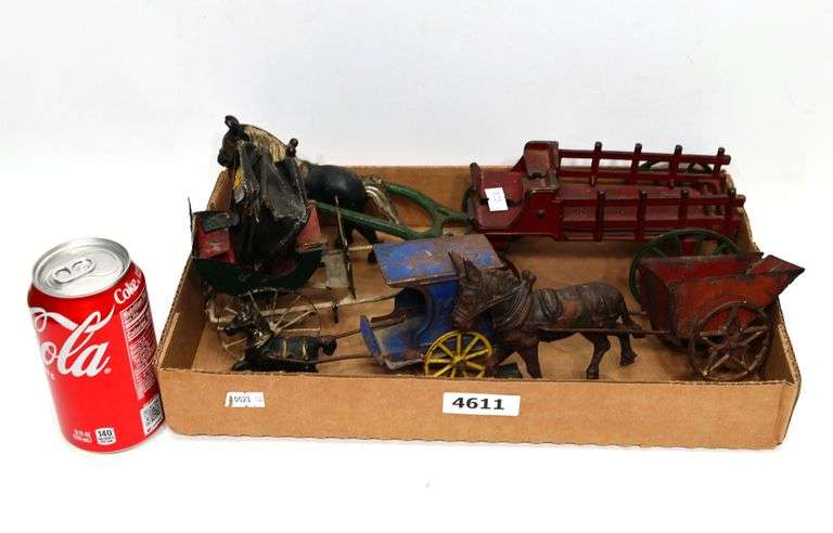 Wagon Rope Rickshaw (4) Antique Rickshaw Toy and 3 Cast Iron Wagons - Dixon's Auction at ...
