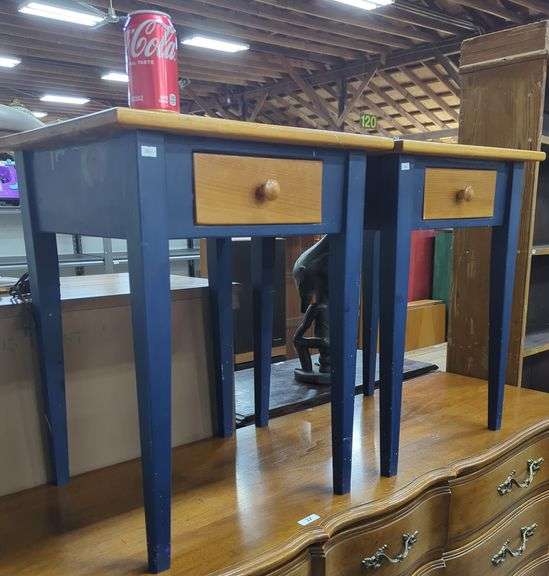 Pair Modern Farmhouse Scrub Top Painted End Tables