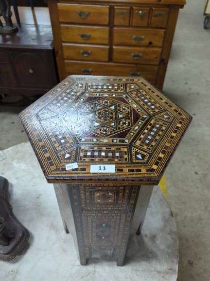 Antique Ethnographic Inlaid Tabouret Table
