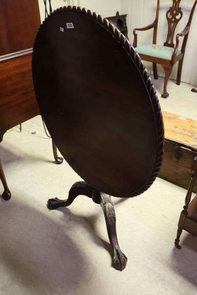 Colonial Revival Carved Mahogany Tea Table, As-Is