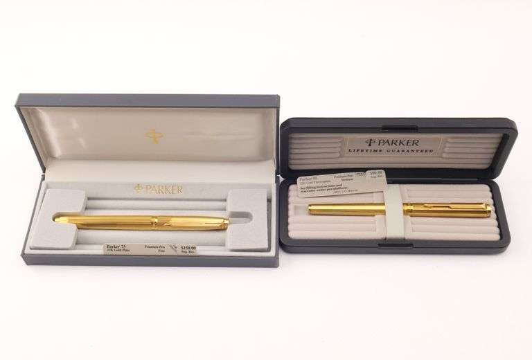 Parker 95 22k Gold Plated Fountain Pen and Parker 75 22k Gold Plated ...