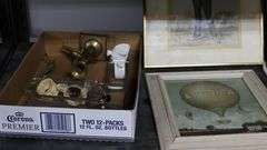 Lot of Framed Prints, Paintings, Brass Candlestick Etc.