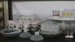 Lot of Vintage Glassware, Fenton Hobnail, Milk Glass, Punch Bowl Etc.