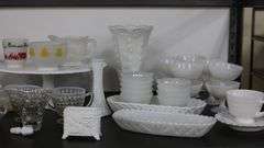 Lot of Vintage Glassware, Fenton Hobnail, Milk Glass, Punch Bowl Etc.