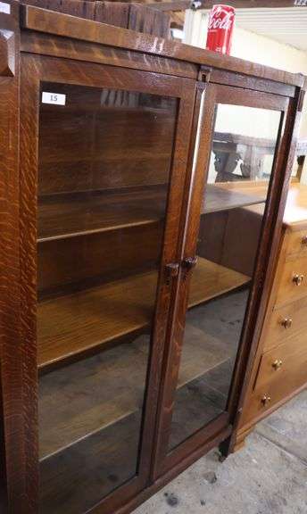 Antique Mission Oak China Cabinet Bookcase