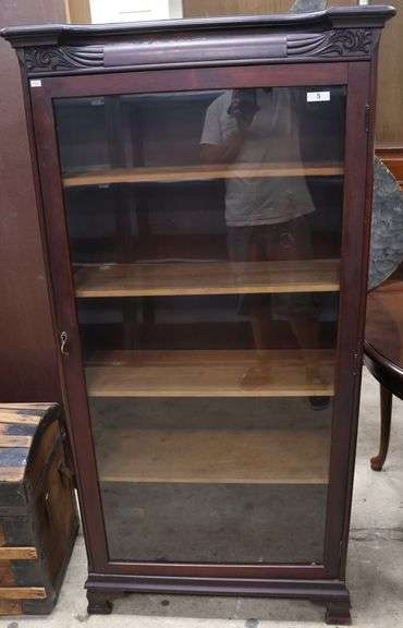 Victorian Carved Mahogany Single Door Bookcase, Veneer Chipping