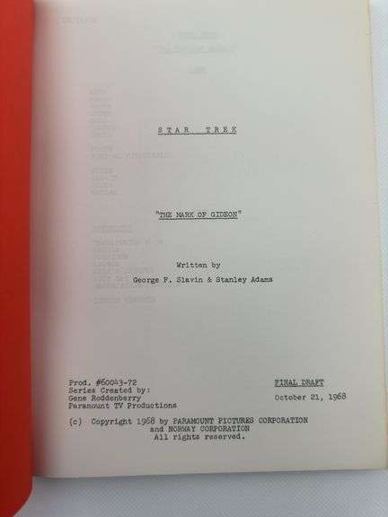 Star Trek: TOS Original Series Script "The Mark Of Gideon"