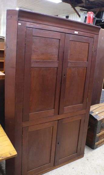 Antique Farmhouse Corner Cupboard, Cornice Returns Missing