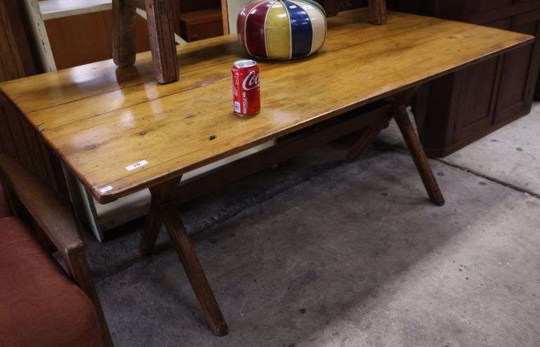 Antique Farmhouse Pine Sawbuck Farm Table