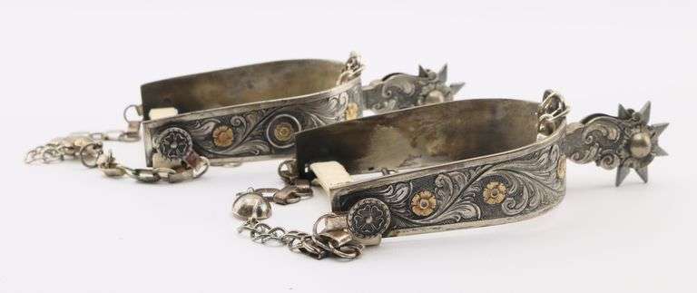 Argentinian Engraved Silver and Gold Presentation Spurs, 16.4 Troy Ounces
