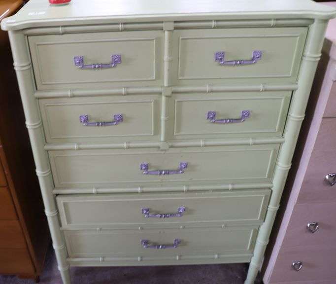 Hollywood Regency MCM Painted Faux Bamboo Dresser, Marks/Wear on Top