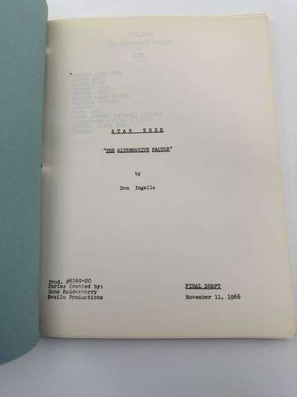 Star Trek: TOS Original Series Script "The Alternative Factor" - Dixon ...