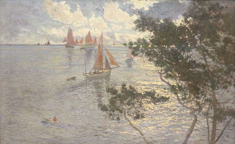 Amedee Julien Marcel-Clement "Voiles De St. Trojan" Impressionist Marine Painting