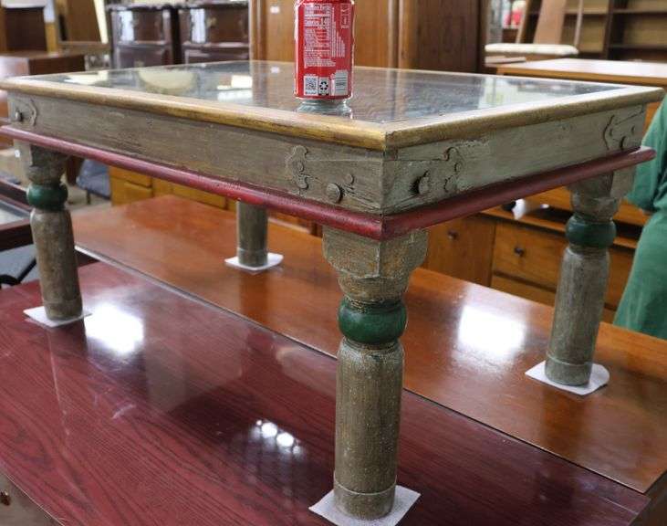 Ethnographic Polychrome Painted Glass Top Coffee Table