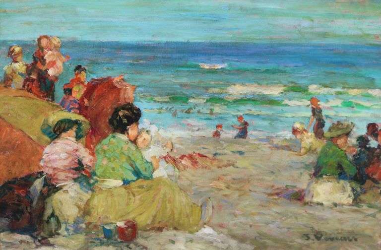 Jacques Deveau (France B1937) Impressionist Oil On Canvas Bathing Scene Painting