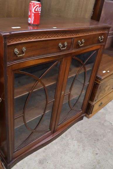 Vintage Mahogany Bookcase, Damage to Mullions, Door Locked