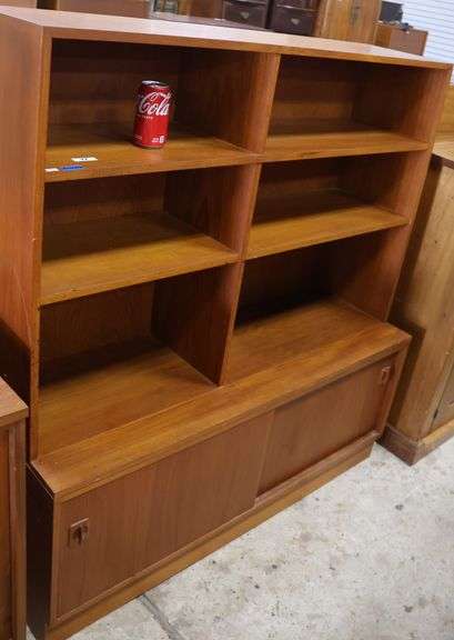 MCM Teak Bookcase with Sliding Door Base