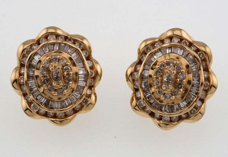14k Gold Multi 2.50 ct Diamond Omega Back Earrings 17.5g