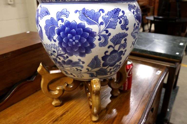 Asian Blue and White Porcelain Planter