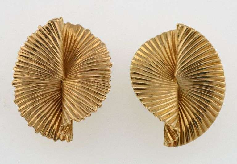 14k Gold Tiffany & Co. Fan Design Clip on Earrings 9.3g