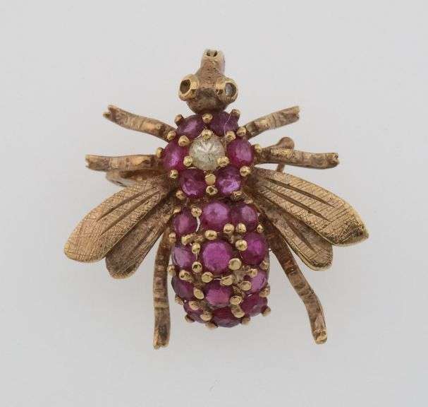 14k Gold Natural Ruby & Diamond Bee Pin/Pendant 4.4g