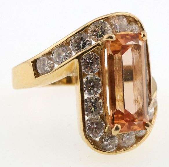 14k Gold Lambros Peach Tourmaline & 2.0 ct Diamond Ring 10.4g