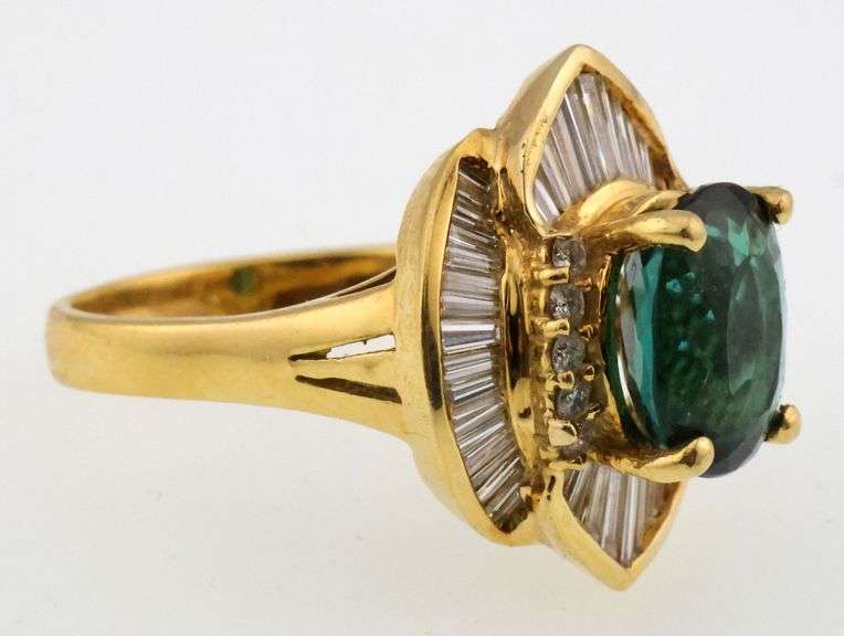 18k Gold Lambros Green Natural Tourmaline & 1.0 ct Diamond Ring 11.6g