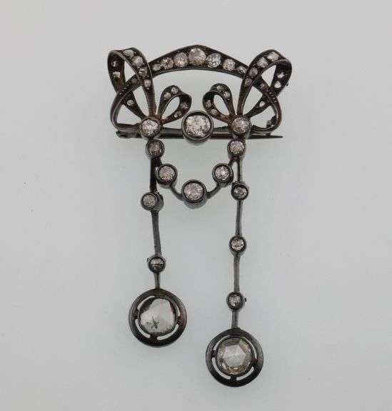 14k Gold and Sterling Diamond Drop/Dangle Brooch 8.1g