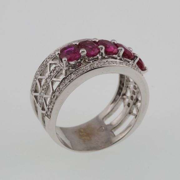 18k Gold Natural Ruby & Diamond Wide Band/Ring 7.2g