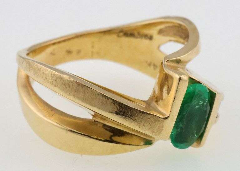 14k Gold Lambros Natural Emerald & Diamond Ring 10.8g